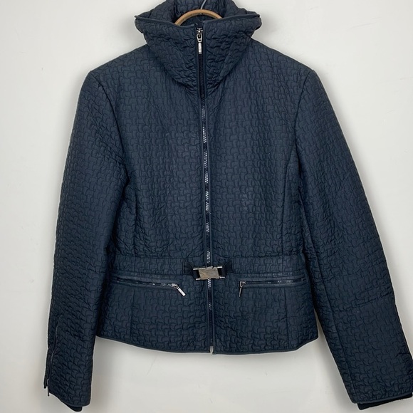 DKNY | Black Quilted Down Jacket; Zipper Front and Buckle Belt; Size Small - Picture 13 of 15